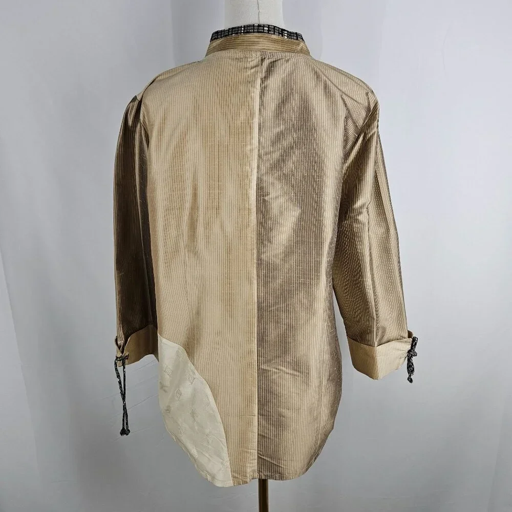 Canvasbacks Silk Blazer Jacket Medium Applique Gold Vintage Boho Artsy - Picture 5 of 10